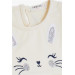 Girl Child Dress Embroidered Sequin Cute Kitten Printed Cream (1.5-5 Years)