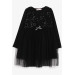 Girl's Dress With Sequin Bow Tulle Black (4-9 Years)