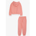 Girl's Tracksuit Set Cute Teddy Bear Printed Salmon (5-10 Years)