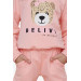 Girl's Tracksuit Set Cute Teddy Bear Printed Salmon (5-10 Years)