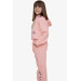 Girl's Tracksuit Set Cute Teddy Bear Printed Salmon (5-10 Years)