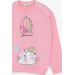 Girl's Sweatshirt Glittery Kitten Printed Powder (1.5-5 Years)