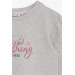 Girl's Sweatshirt Glittery Text Printed Beige Melange (8-14 Years)