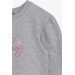 Girl's Sweatshirt Glitter Text Printed Gray Melange (Ages 8-14)