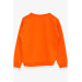 Girl's Sweatshirt With Text Print Orange (9-14 Years)