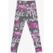 Girl's Tights Text Printed Gray Melange (9-14 Years)