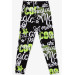 Girl's Tights With Text Printed Black (9-14 Years)