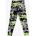 Girl's Tights With Text Printed Black (9-14 Years)