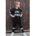 Girl's Tights Set Text Printed Black (3-7 Years)