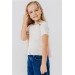 Girls' T-Shirt With Buttons, Light Beige (8-14 Years)