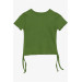 Girl's T-Shirt Khaki Green (8-14 Years) With Pleated Sides