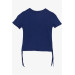 Girl's T-Shirt With Pleated Sides Dark Blue (8-14 Years)