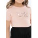 Girls' T-Shirt, Lettering, Sequins, Light Orange (8-14 Years)