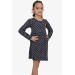 Girl Long Sleeve Dress Polka Dot Patterned Smoked (4-8 Years)