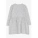 Girl Long Sleeve Dress Rabbit Embroidered Gray Melange (2-5 Years)