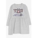 Girl Long Sleeve Dress Rabbit Embroidered Gray Melange (2-5 Years)