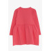 Girl Long Sleeve Dress Rabbit Embroidered Coral (2-6 Years)