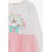 Girl Long Sleeve Dress Unicorn Printed Ecru (1.5-5 Years)