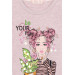 Girl's Long Sleeve T-Shirt Portrait Girl's Printed Beige Melange (11-14 Years)