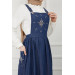 Embroidered Salopet Denim Dress Navy Blue