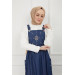 Embroidered Salopet Denim Dress Navy Blue