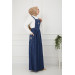 Embroidered Salopet Denim Dress Navy Blue