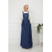 Embroidered Salopet Denim Dress Navy Blue