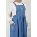 Embroidered Salopet Denim Dress Blue