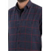 Men Navy Blue Winter Checkered Wool Pocket Wide Cut Shirt