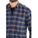 Men Navy Blue Winter Checkered Wool Pocket Wide Cut Shirt