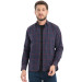 Men Navy Blue Winter Checkered Wool Pocket Wide Cut Shirt