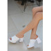 White Leather Heeled Slippers