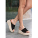 Black Knitted Wedge Heel Slippers