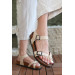 Beige Nubuck Belted Sandals