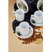 Ceramic Black 12 Piece White Coffee Cup Set For 6 People