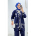 A Navy Blue Hijab Set, A Cardigan And White Striped Pants