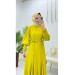 Women's Yellow Abaya Set With Belt And Inner Dress