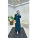 Dubai Crepe Fabric, Petroleum, Veiled Dress