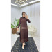 Quality Flexible Crepe Women Leather Detail Pleated Skirt And Blouse Double Set