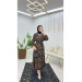 Leopard Patterned Quality Crepe Fabric Belted Women's Dress