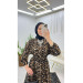 Leopard Patterned Quality Crepe Fabric Belted Women's Dress