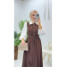 Women's Dress With A Collar, Brown Crepe Fabric