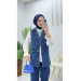 Soft Denim Pearled Trousers Vest Set