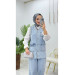 Soft Denim Pearled Trousers Vest Set