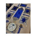 1 Runner 6 Service 8 Spoon 19 Pieces Dinner Service Set Gold On Blue Velvet