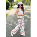 Girl Flower Patterned Off White Jumpsuit White 5, 6 Years Old