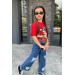 Girl Child Style Jeans 3 Piece Set Red Jeans, 4, 5 Years