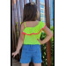 Girl Denim Shorts Set Neon Green 11, 12 Years Old