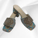 Authentic Woven Genuine Leather Handmade Heeled Slippers Turquoise