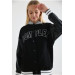 Unisex Embroidered Sleeve Detailed Hooded College Jacket